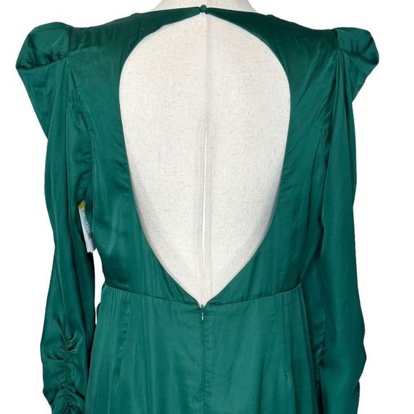 ASTR Cascade Long Sleeve Ruffle Front Mini Dress Green Satin | Size XL - Picture 9 of 11